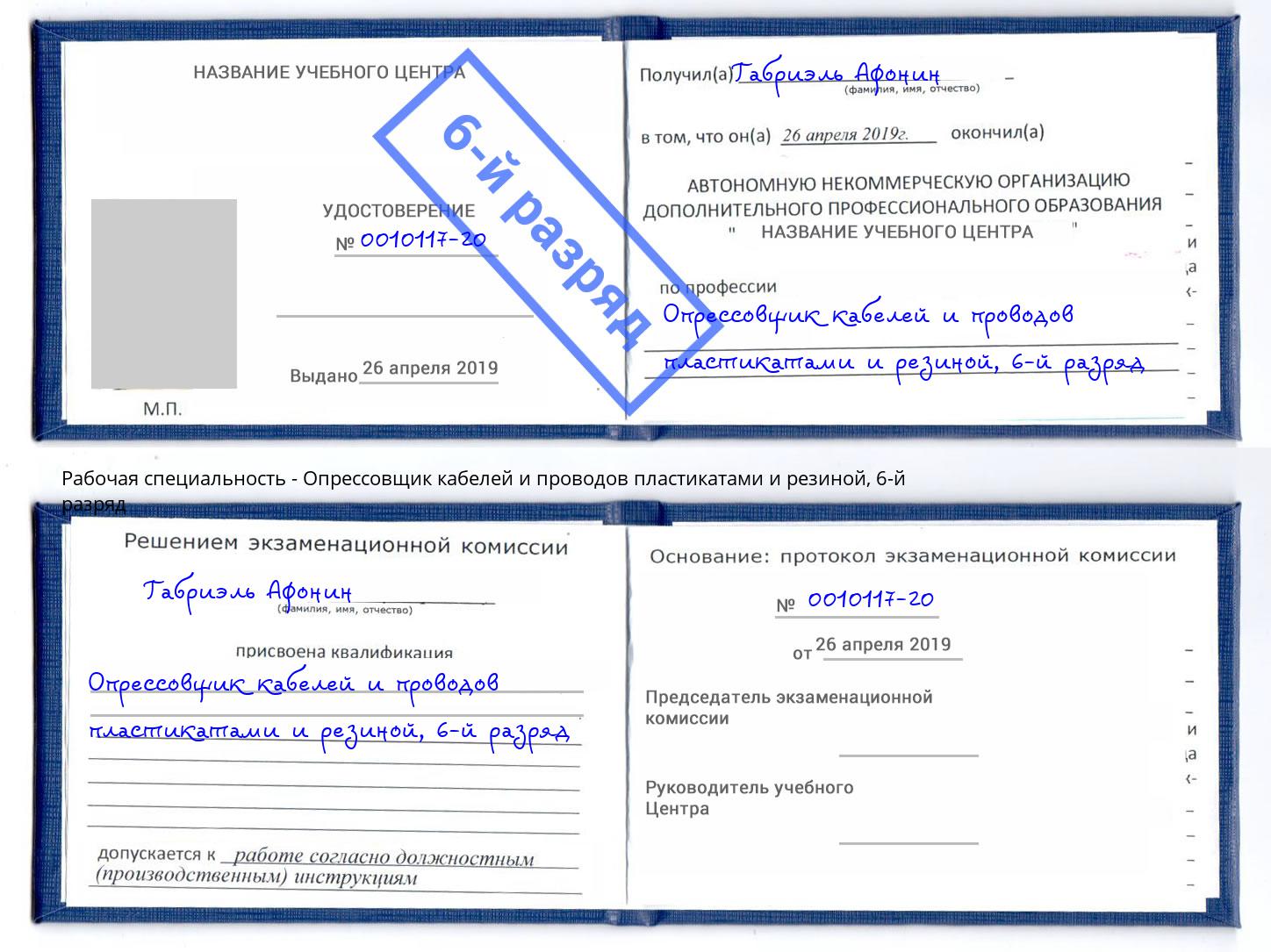 корочка 6-й разряд Опрессовщик кабелей и проводов пластикатами и резиной Гай