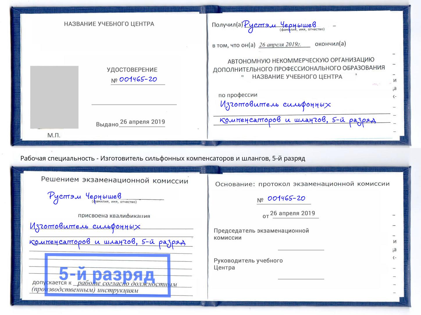 корочка 5-й разряд Изготовитель сильфонных компенсаторов и шлангов Гай