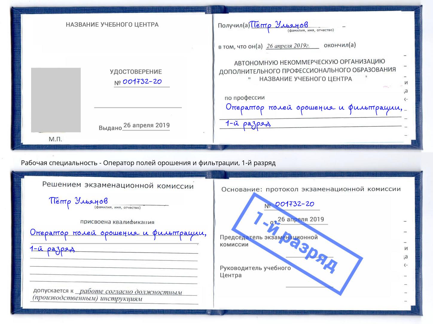 корочка 1-й разряд Оператор полей орошения и фильтрации Гай