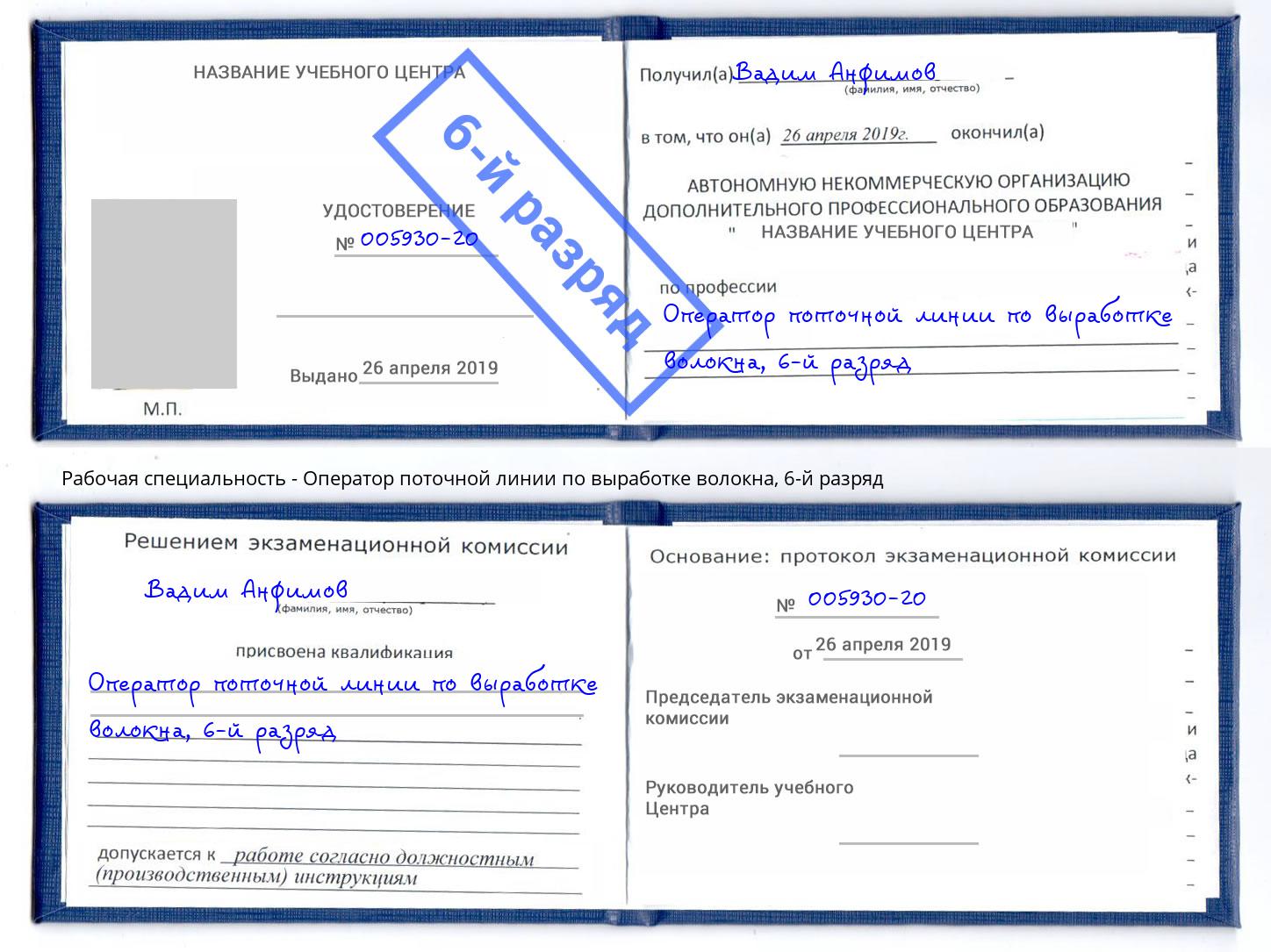 корочка 6-й разряд Оператор поточной линии по выработке волокна Гай