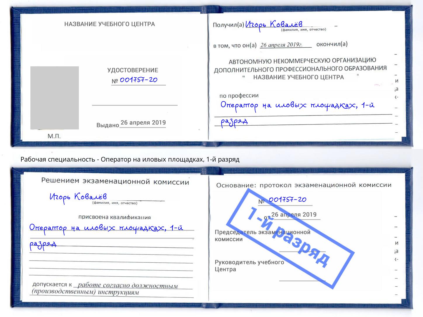 корочка 1-й разряд Оператор на иловых площадках Гай