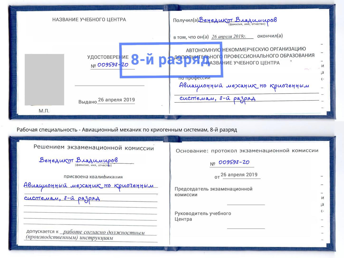 корочка 8-й разряд Авиационный механик по криогенным системам Гай