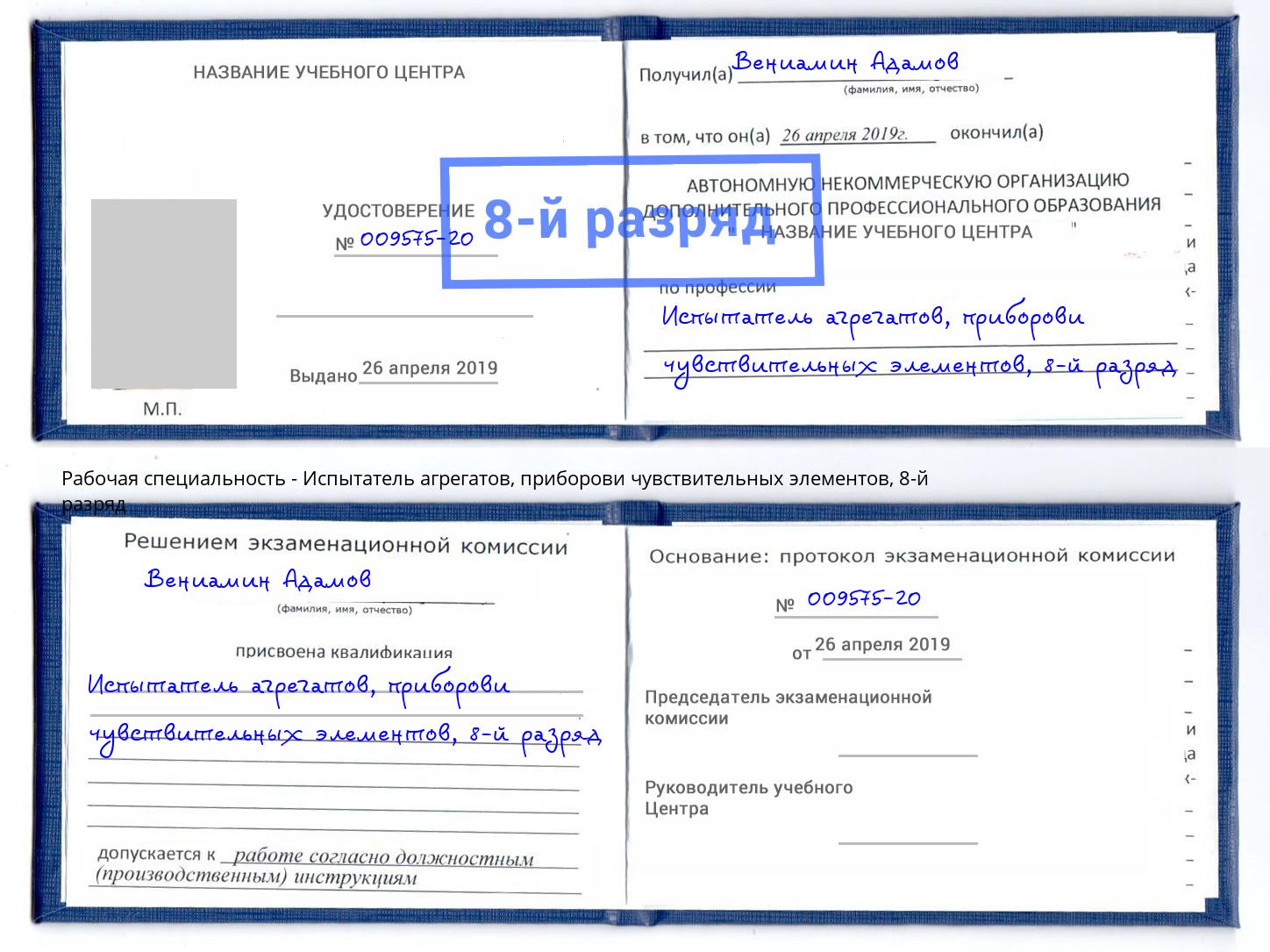 корочка 8-й разряд Испытатель агрегатов, приборови чувствительных элементов Гай